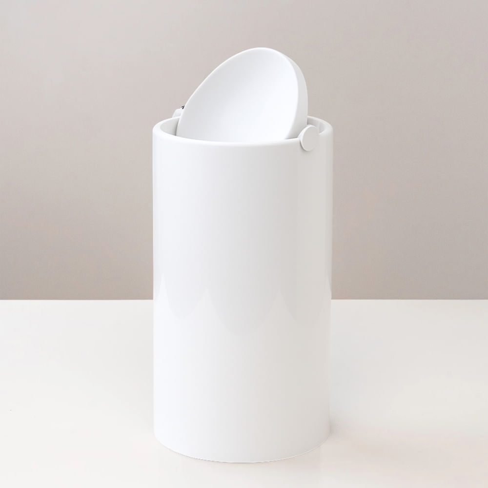 Lixeira Eixo Redonda Pequena Branco Fosco Banho Mais01